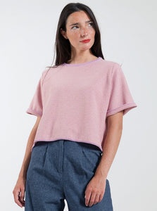 Cropped T-shirt in maglia Gil - Rosa Magnolia + Arancio Papaya