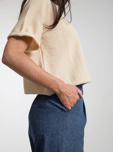 Cropped T-shirt in maglia Gil - Bianco Burro + Arancio Papaya